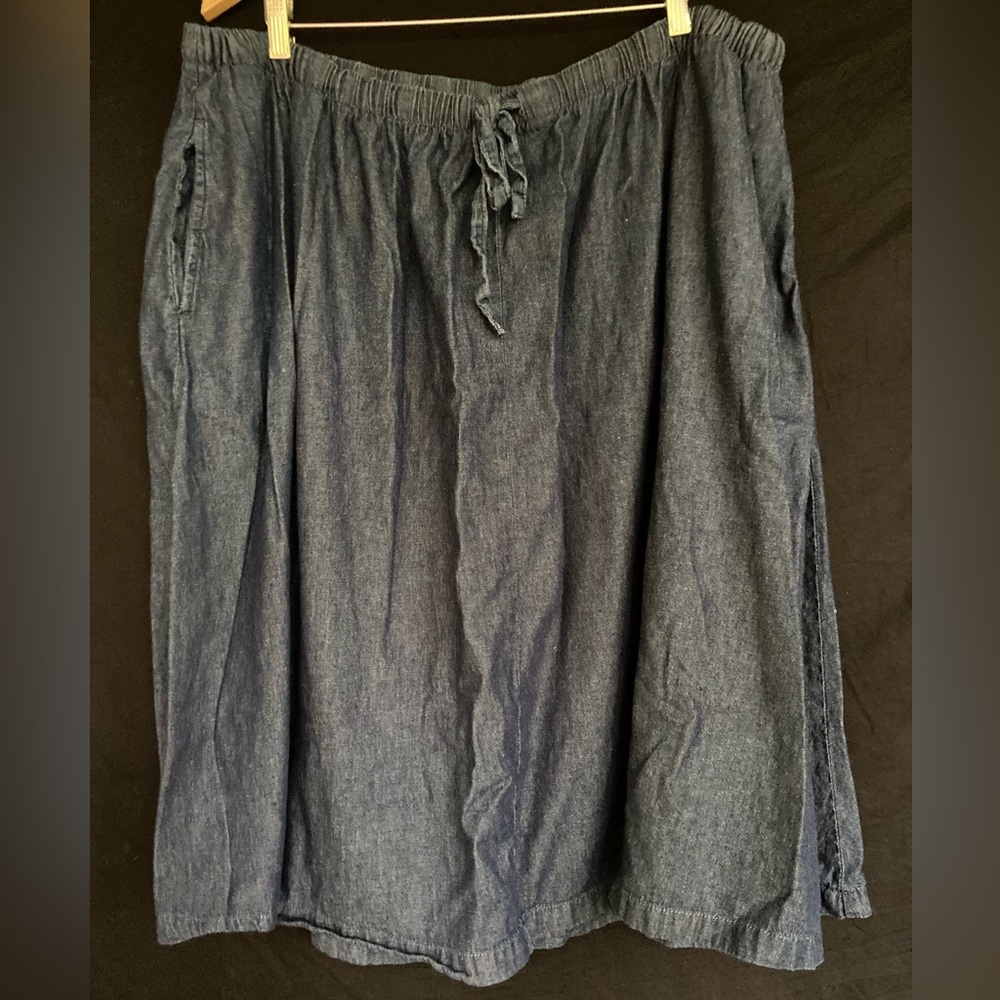 Woman Within 100% Cotton Flowy Denim Drawstring Waist Skirt (30W Petite)
